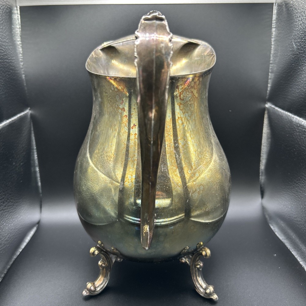 FB Rogers Silverplate Water Pitcher 9” Footed Ornate Handle