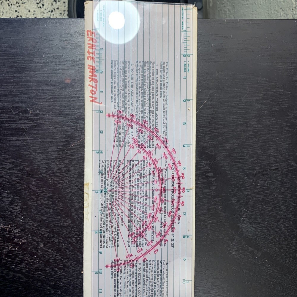 Vintage P-72 course protractor plotter 4" x 15" with instructions