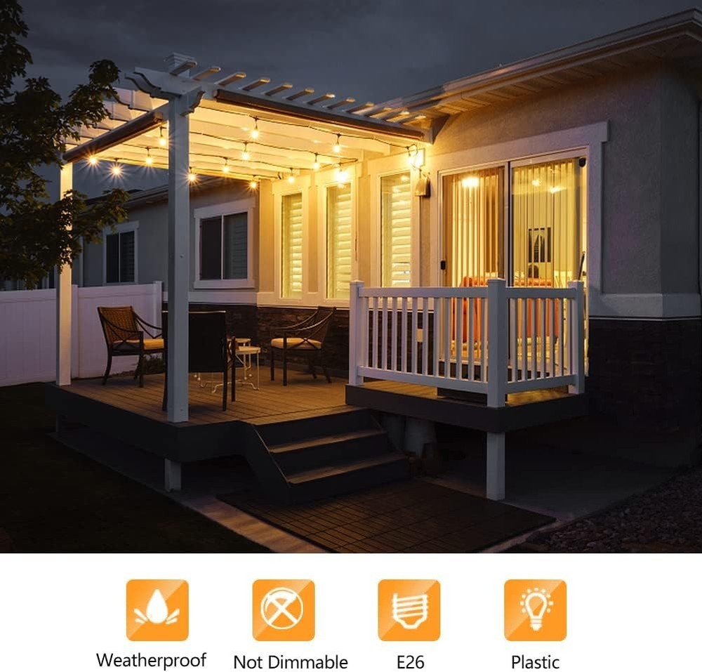 Waterproof S14 LED Light Bulbs Outdoor String Lights Replacement E26 Base 15Pack