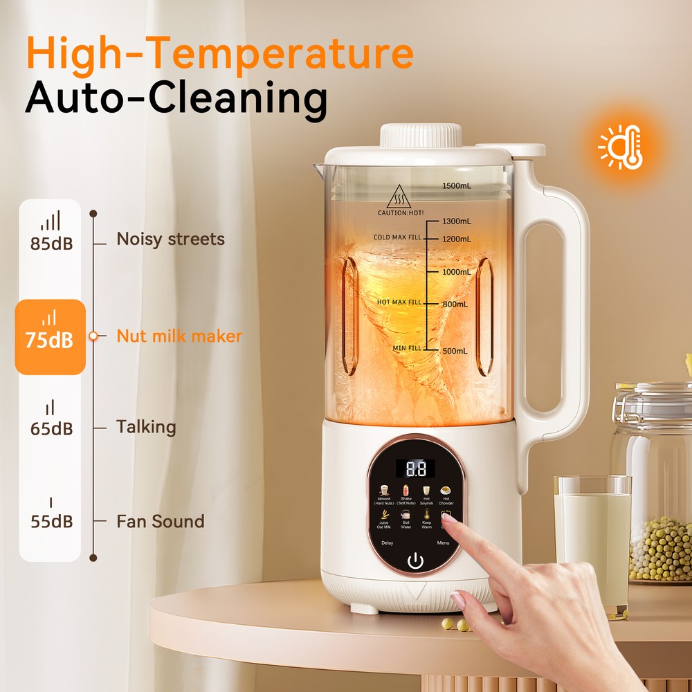 50oz Automatic Nut Milk Maker, with Delay Start, Keep Warm, Boil Water (1500ML)