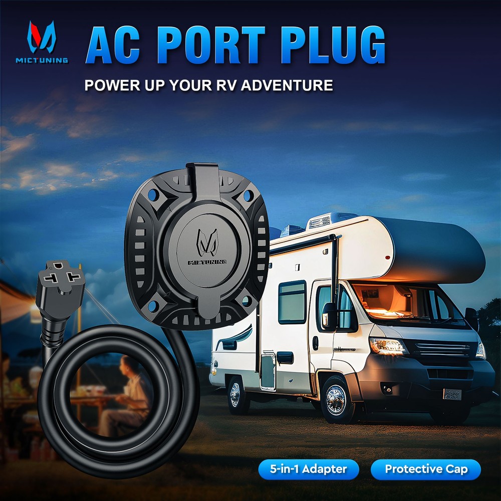 125V 20Amp AC Port Plug, RV Shore Power Inlet Plug T-Blade Adapter with Hole Saw