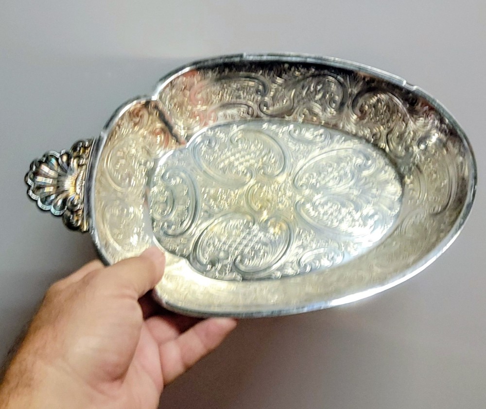Barker Ellis Silverplate Single Handle Profusely Engraved Tray Jacobean