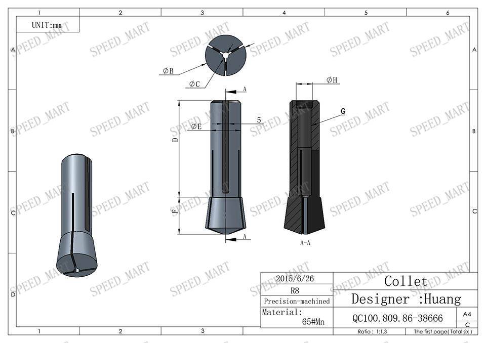 0006" Precision R8 Round Type Collet Chuck 1/2"