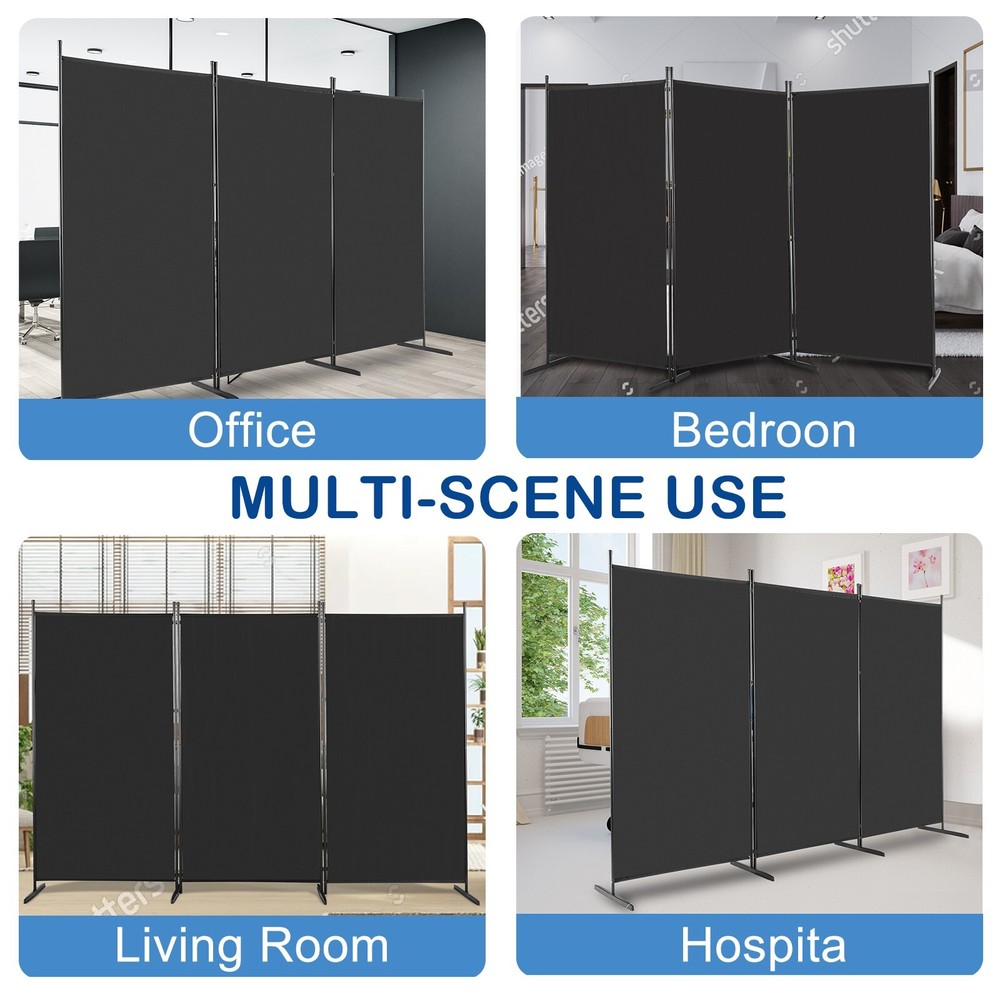6' Black Trifold Polyester Cloth Plastic Foot Carbon Steel Frame Foldable Screen