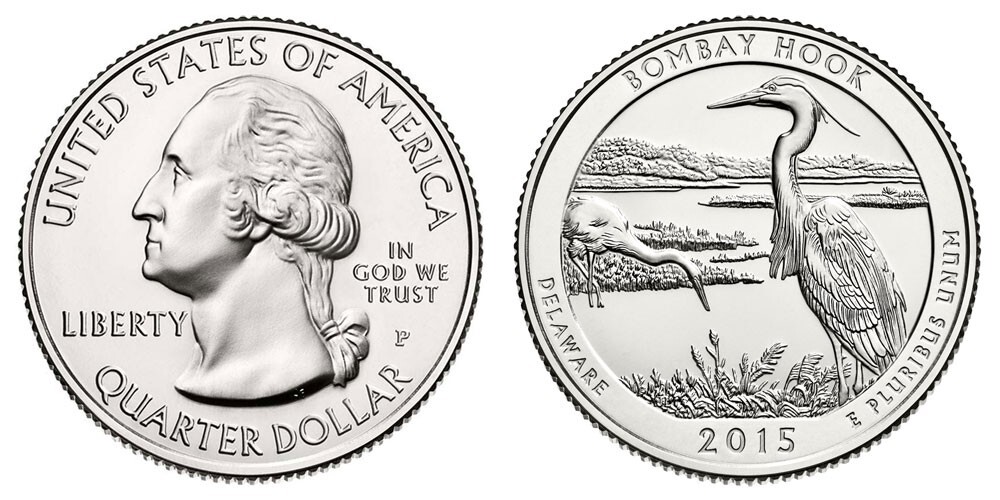 2015 P D S Bombay Hook Monument GEM ATB Quarters from US Mint Rolls