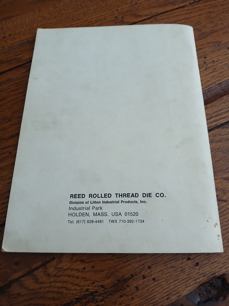 Vintage REED Thread Rolling Handbook Volume 1 Tools & Equipment