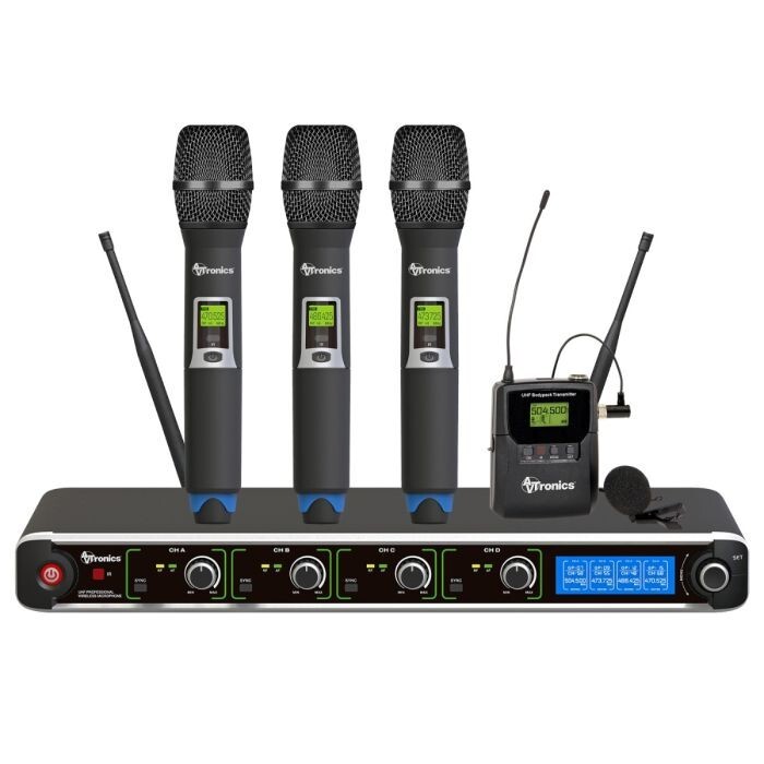AVTronics Professional 200 Channel UHF 3 Handheld Microphone, 1 Beltpack +Lapel