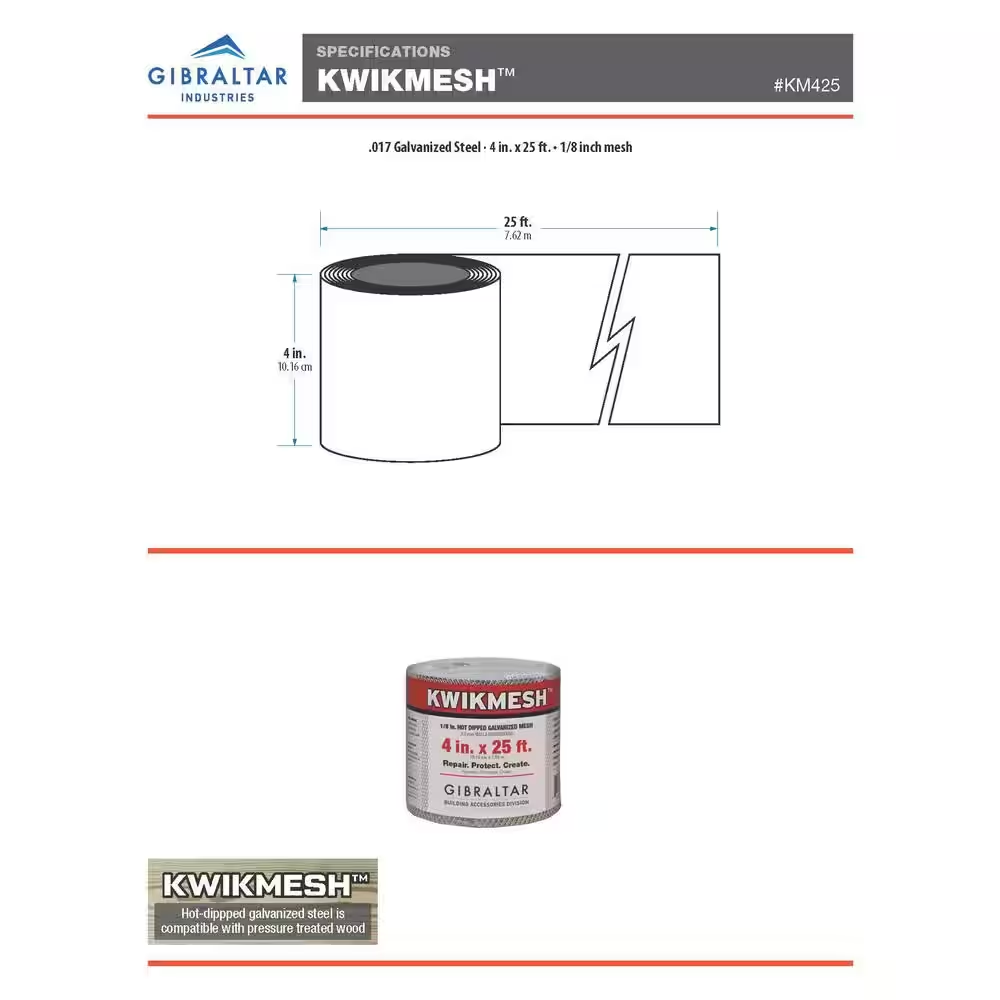 Construction Metals KM425 Kwik Mesh Multi-Use Screening, 4 In. x 25 Ft. -