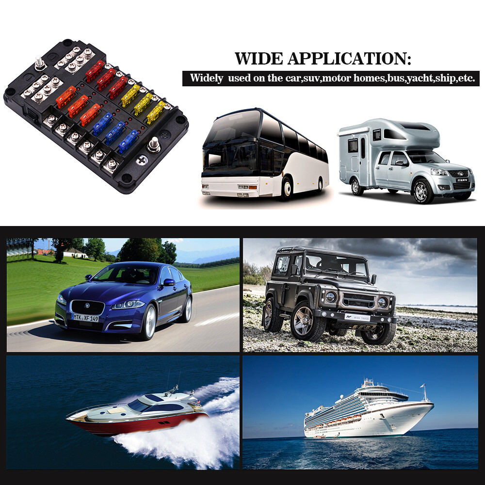 12 Way Auto Car Boot Power Distribution Blade Fuse Holder Box Block Panel Board