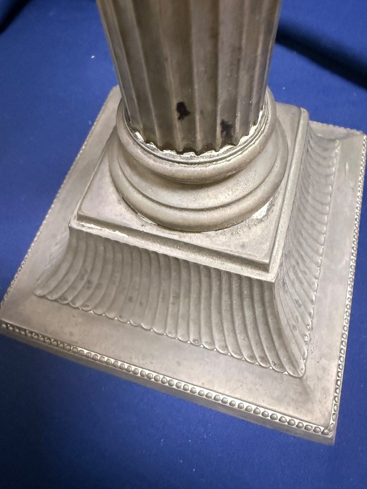 Pair Solid Silver 5-Light Candelabra Neoclassical Column Candlesticks 2.9lb Each