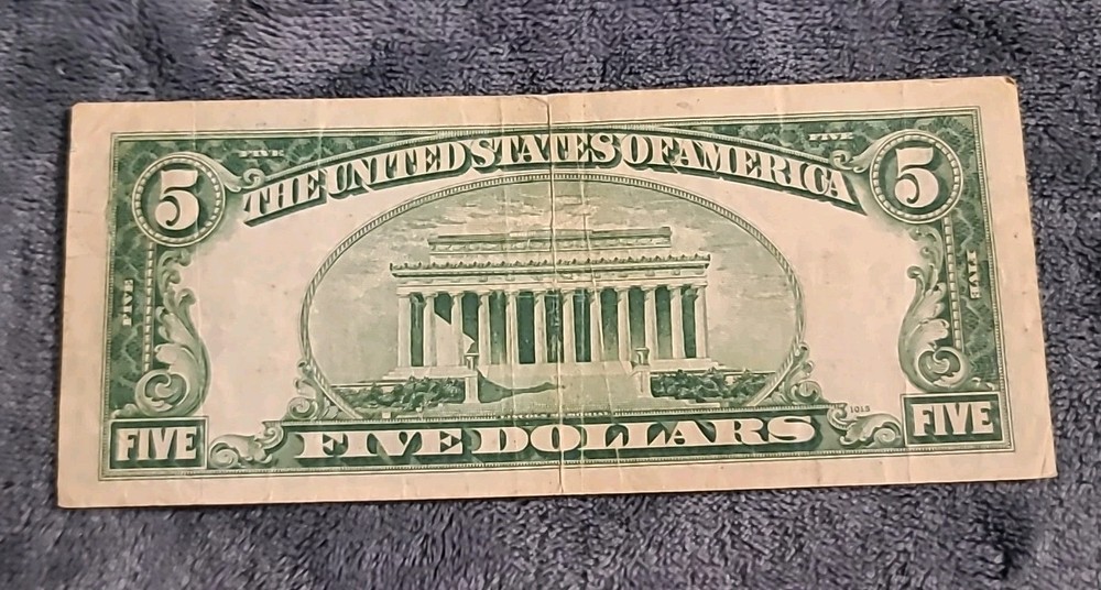 1928 C Red Seal $5 Dollar Bill, Fine To Extra Fine