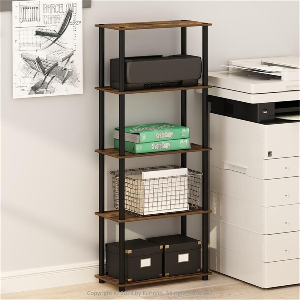 Pemberly Row 5-Tier Multipurpose Shelf Display Rack in Amber Pine/Black