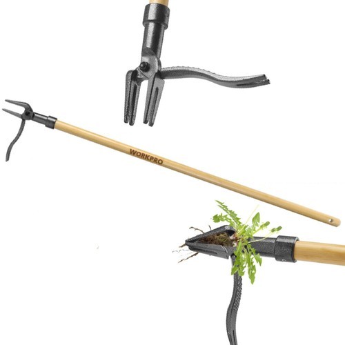 WORKPRO Weed Puller Tool with 44” Bamboo Handle Stand-Up Weeder for Dandelions