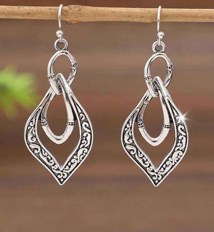 BRIGHTON BEACH  Silvery Carved Pattern Earrings