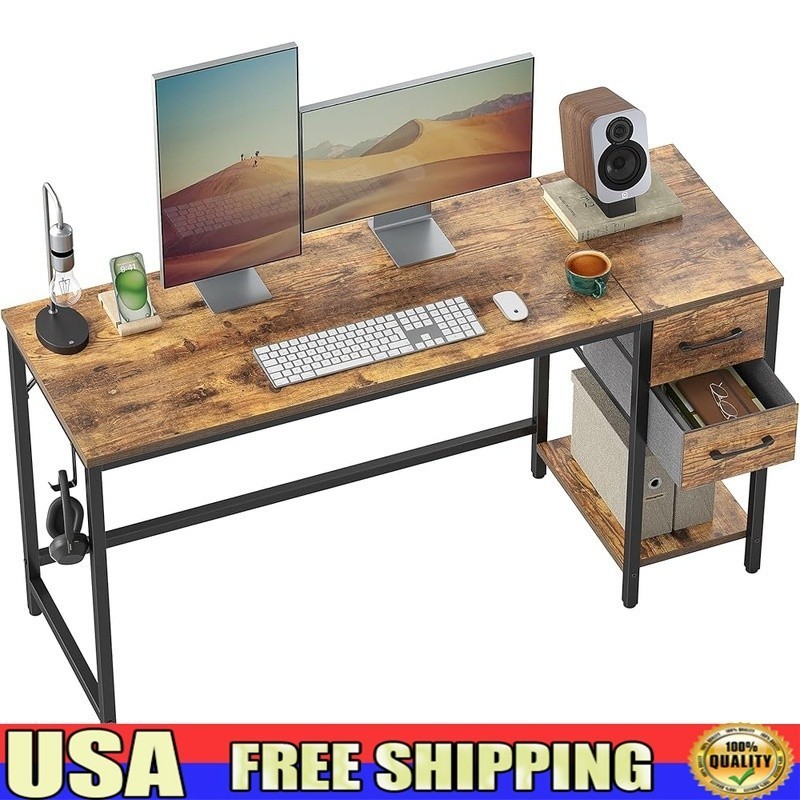 Sturdy Modern Office Computer Desk W/ Open Storage Drawers Home Workspace New