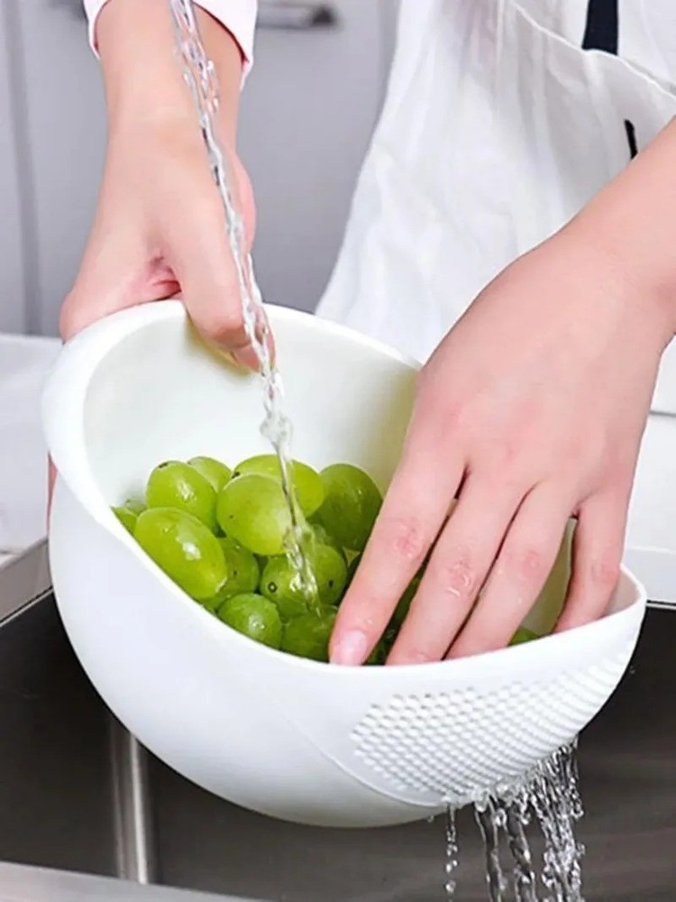 Multi Use Rice Washing Vegetable Fruit Strainer White Bowl Rice Washer