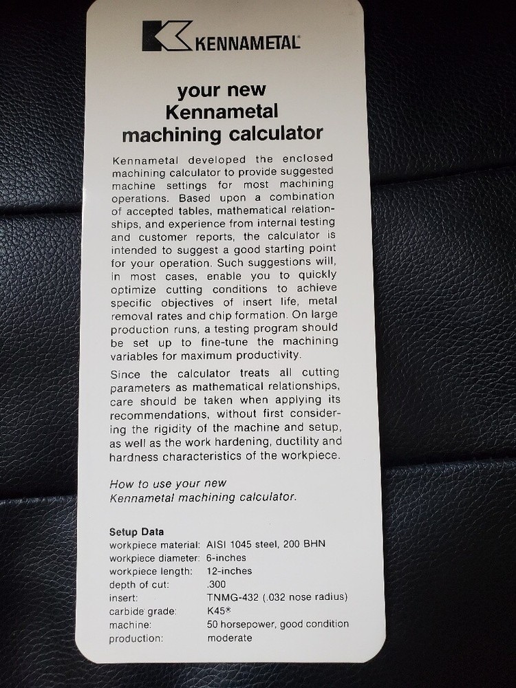1980 Kennametal Machining Calculator
