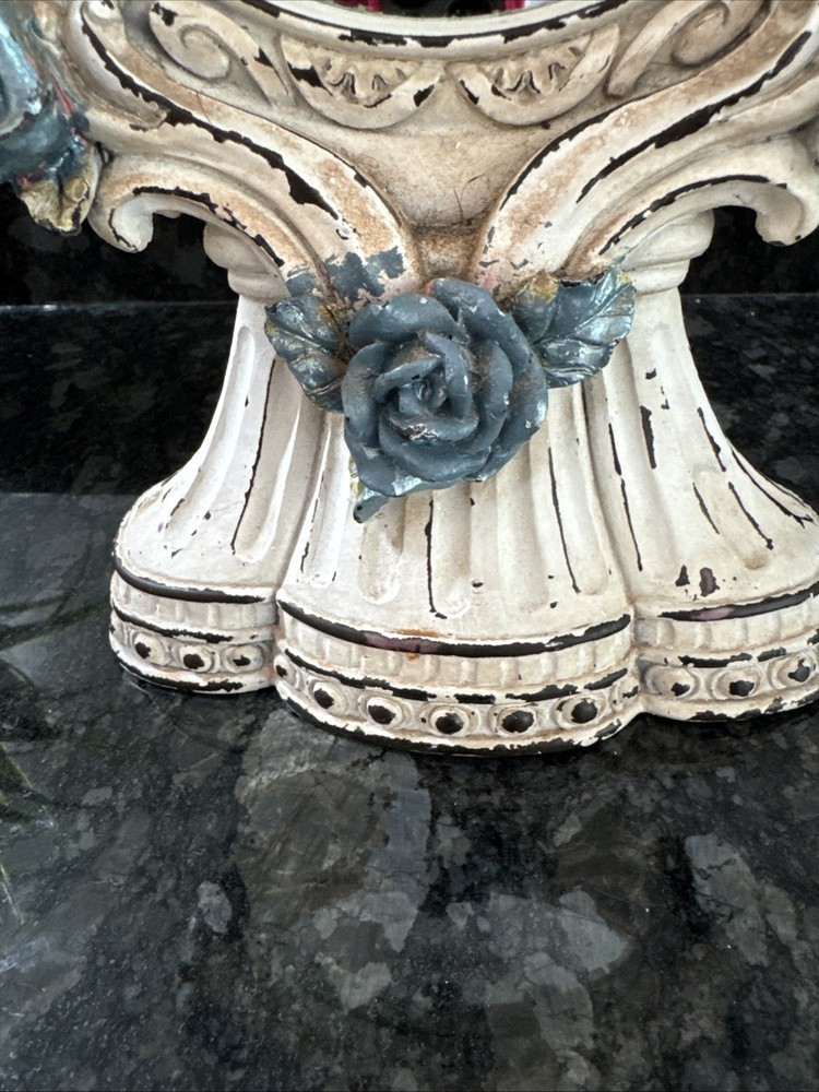 VTG Heavy Ceramic Victorian Style Table Top Stand Vanity Mirror