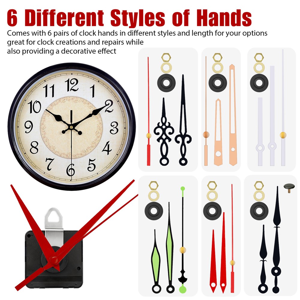 6PCS DIY Wall Quartz Clock Movement Mechanism Hand Replacement Part Set Tool Kit