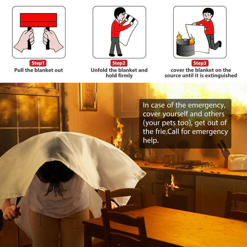 2Pack Large Fire Blanket Fireproof for Home Kitchen Office Emergency Safety