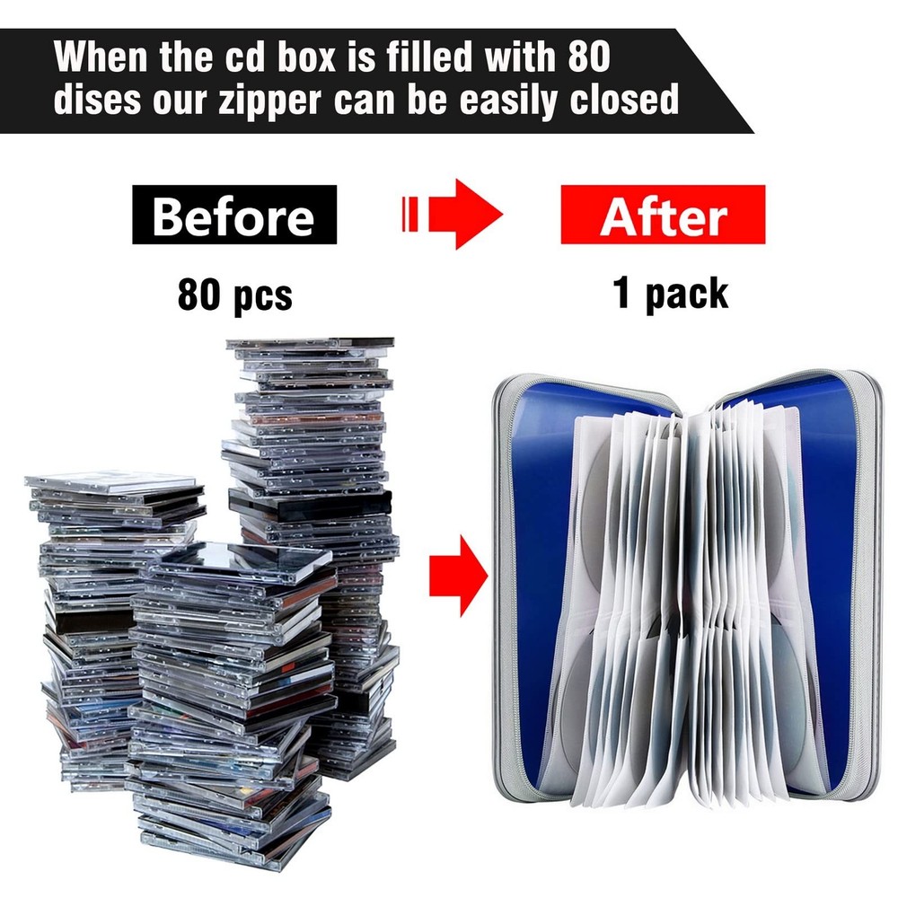 CD Case Holder, 80 Capacity CD/DVD Case Holders Wallet Hard Plastic CD DVD Disc
