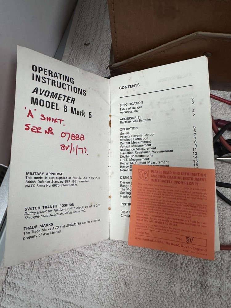 Avometer 8 V Electrical Test Meter Leather Carry Case Leads Instructions Working