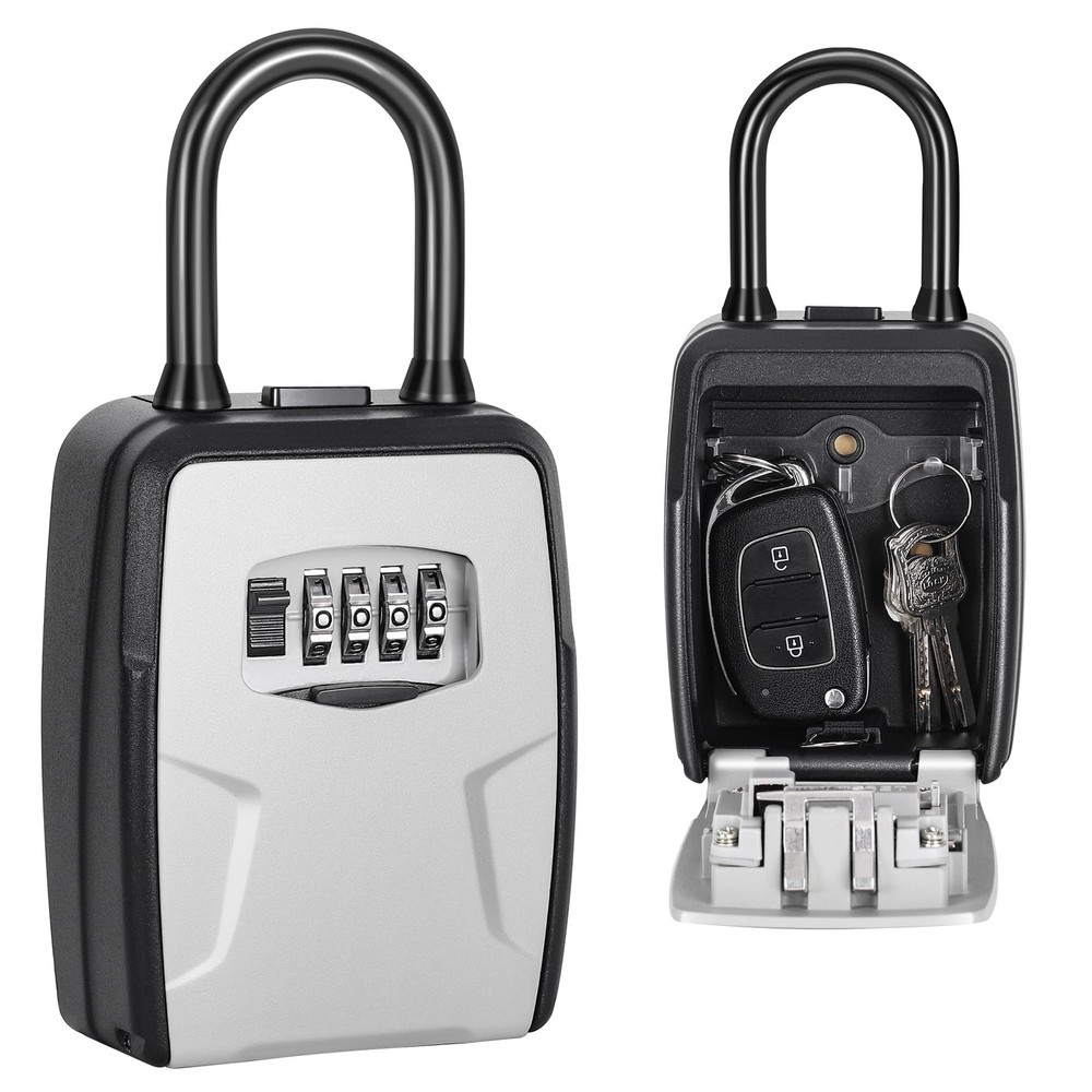 Portable Key Lock Box Gray Wall Mounted for House Key 6 Key Capacity Code