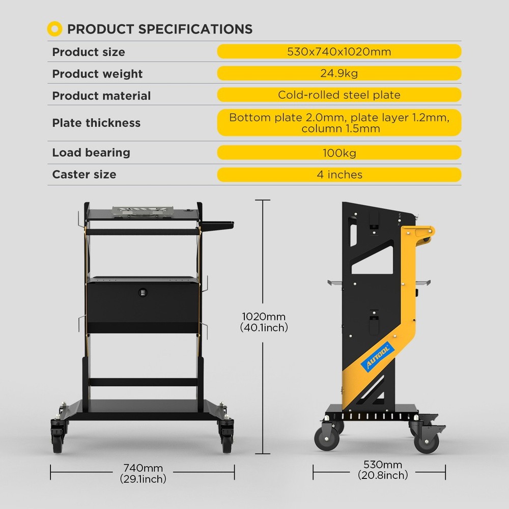 Rolling Tool Chest Tool Organizer Box w/ Rotating Lift Workbench Lockable Wheels