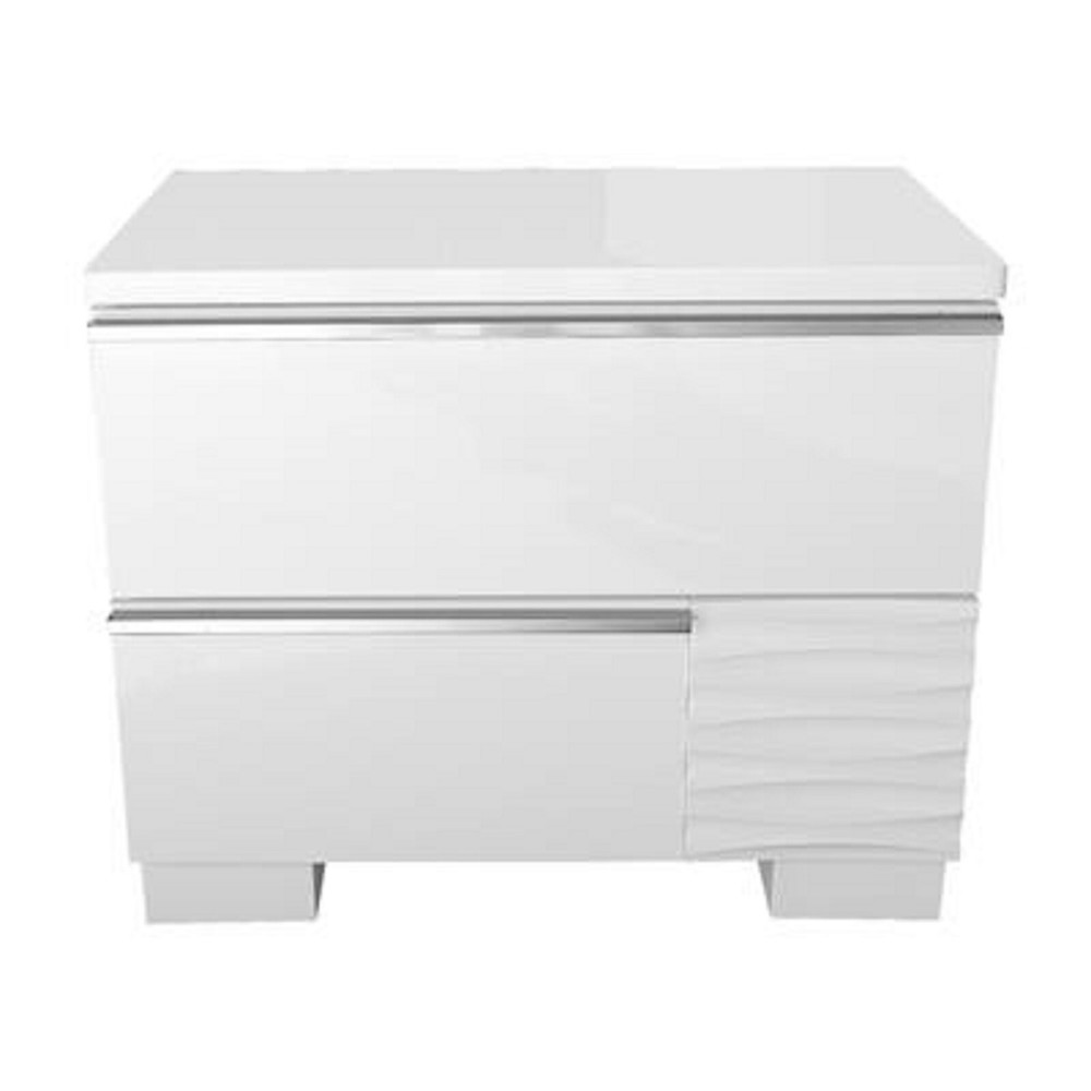 Modern 3PC Eastern King Bedroom Set LED Bed & 2 Nightstands, White Lacquer