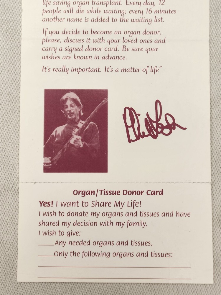 Phil Lesh Signed Organ/Tissue Donor Card Grateful Dead Unbroken Chain Foundation