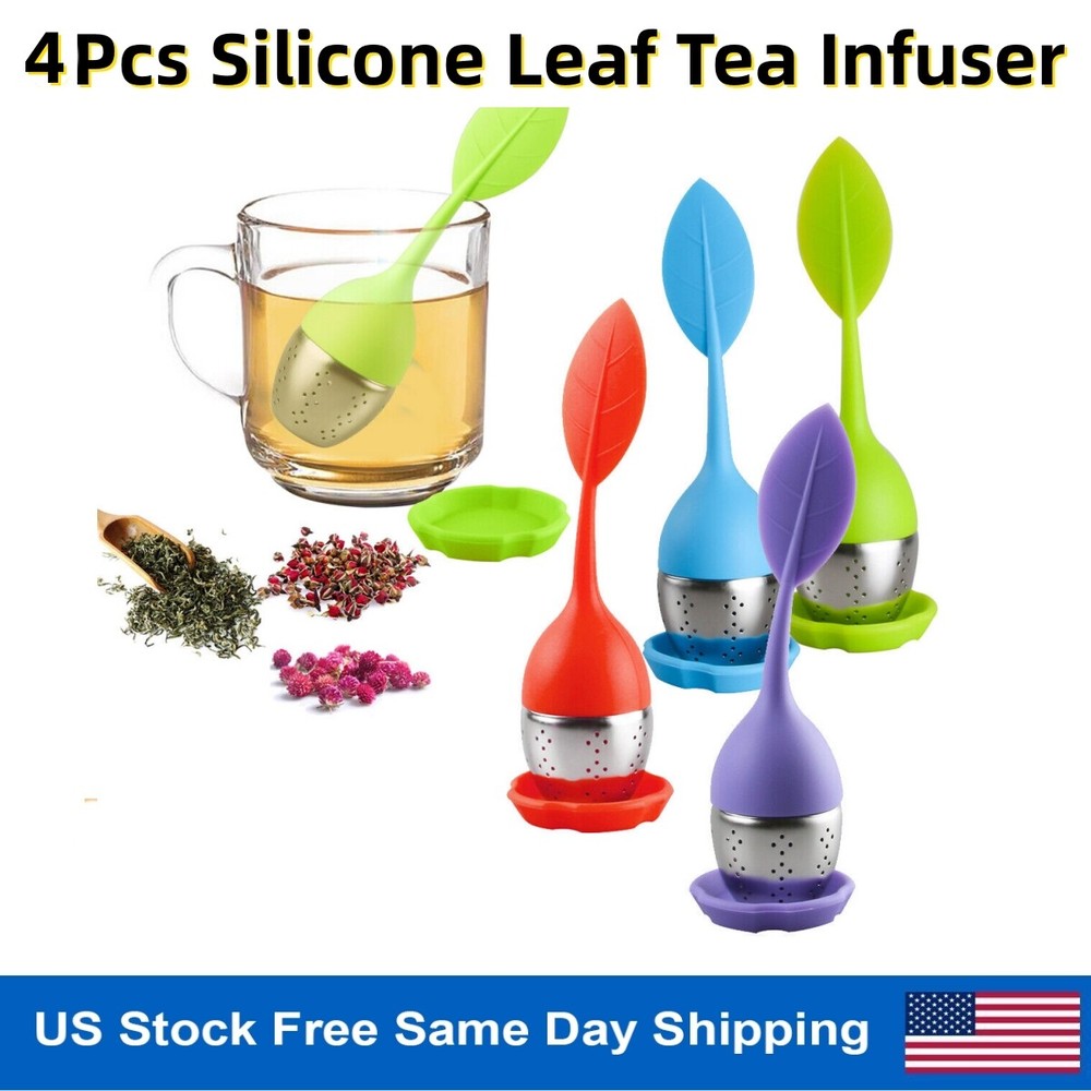 4x Silicone Leaf Tea Infuser Stainless Tea Strainer Herbal Spice Filter Diffuser
