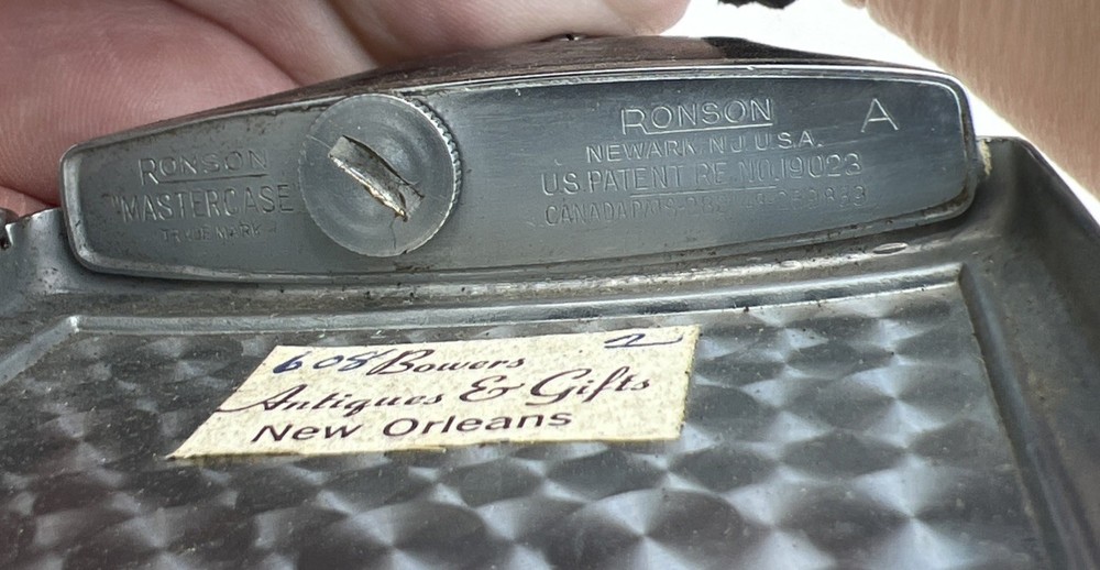 Vintage Ronson Mastercase Cigarette Case & Lighter Black Floral Design