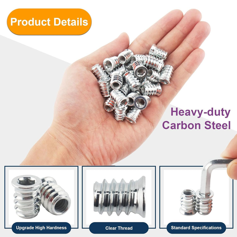 50 Pcs Premium Threaded Inserts for Wood, 1/4-20 Threaded Inserts with Drill Bit