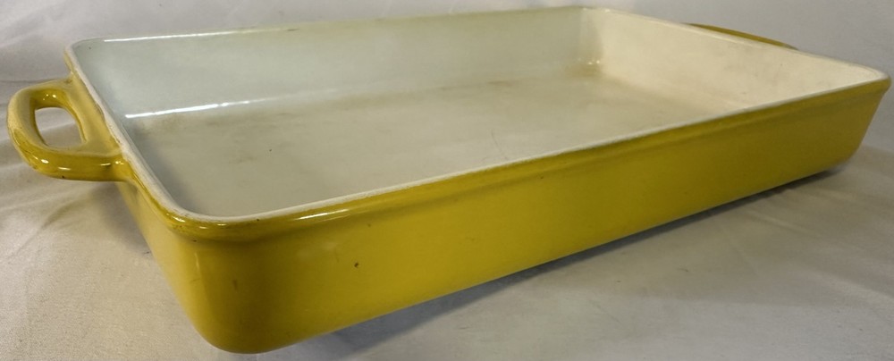 Yellow Enamel Cast Iron Rectangular Baking Dish - Scandinavian MCM Style