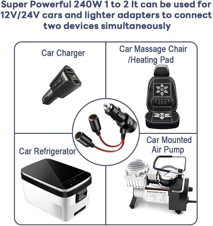 Cigarette Lighter Splitter, 12v Splitter Adapter for Car, Supports Fast Charging