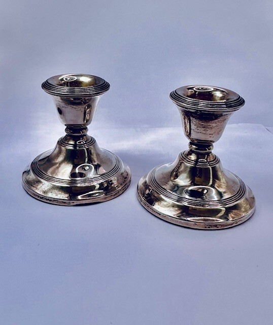 Antique Pair Candlesticks Solid Silver Hallmarked Table Ware Candle Holder