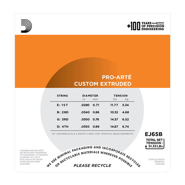 DAddario EJ65b baritone ukulele custom extruded clear nylon/silver