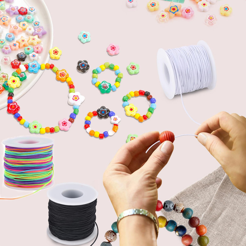 Stretchy String for Bracelets, 3 Rolls 1 mm 495 Feet Sturdy Elastic String Cord