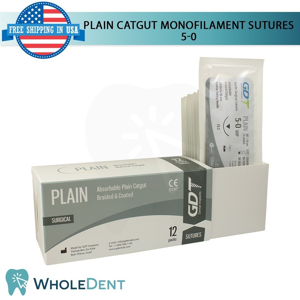 Monofilament Plain Catgut Suture Sewing Thread 3/8 Circle Reverse Sterile 5-0