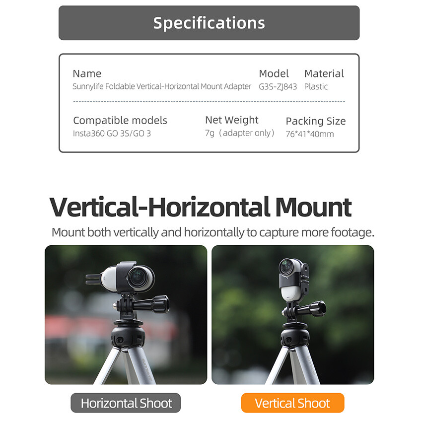 Foldable Vertical Horizontal Mount Adapter Bracket for Insta360 GO 3S/3 Camera