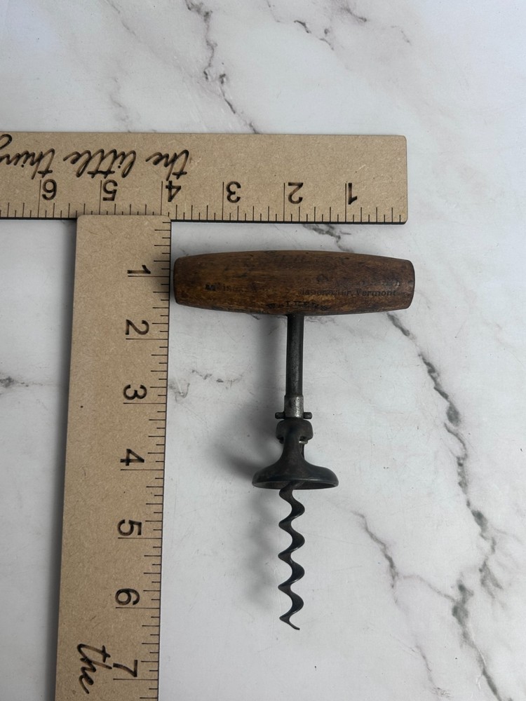 Antique T-Handle Corkscrew Wood Handle “Do Not Pull Turn Cork Out”