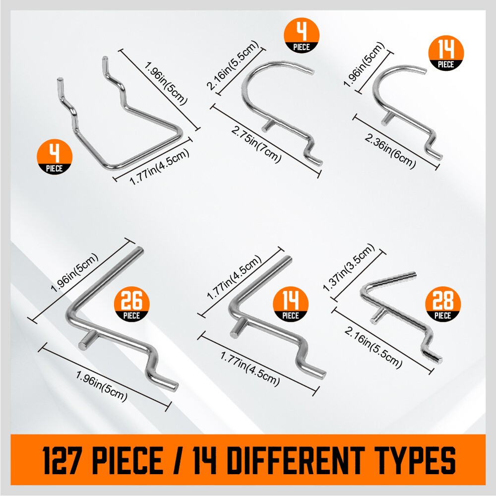 127-Pc Pegboard Hooks Set Assortment with 3 Baskets Organizing 4 Small Pegboard