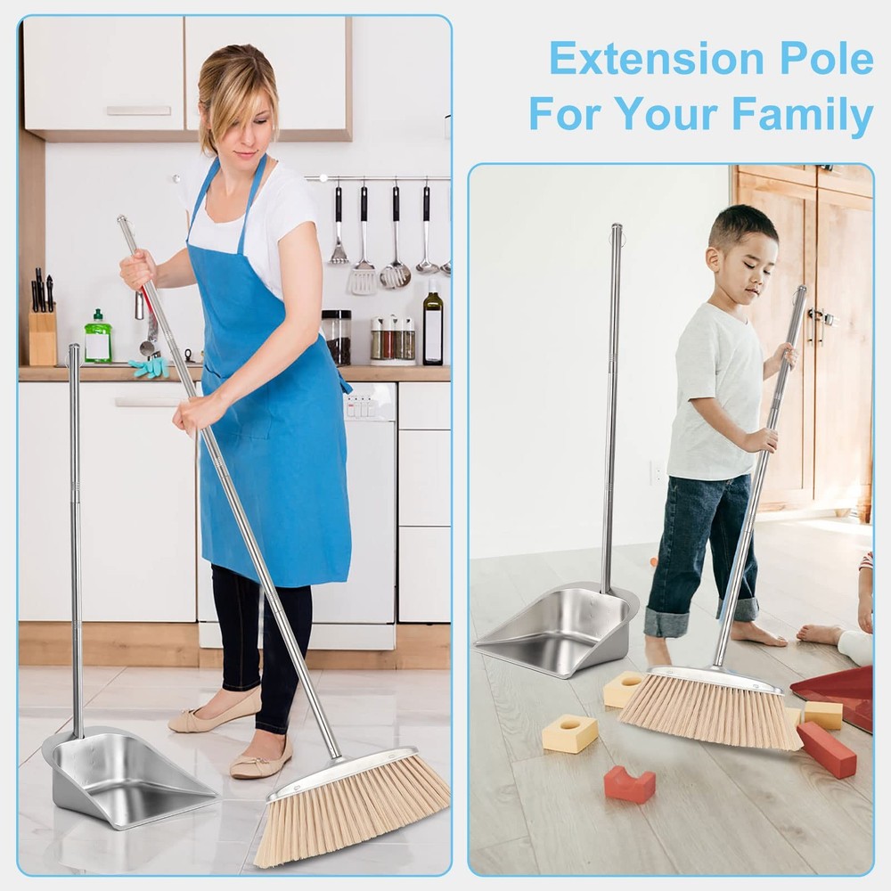 VOOWO Broom and Dustpan Set, Silver Set
