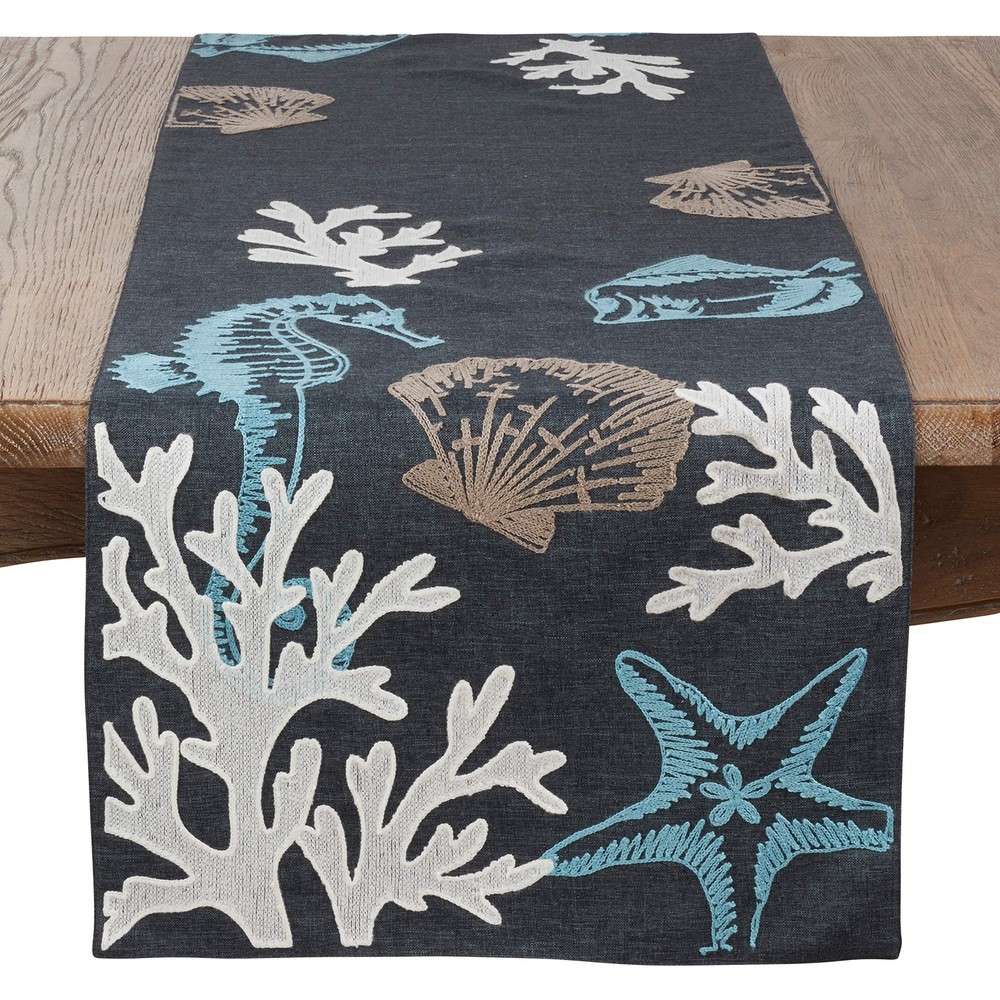 Sea Design Table Runner 16" x 70" Navy Blue