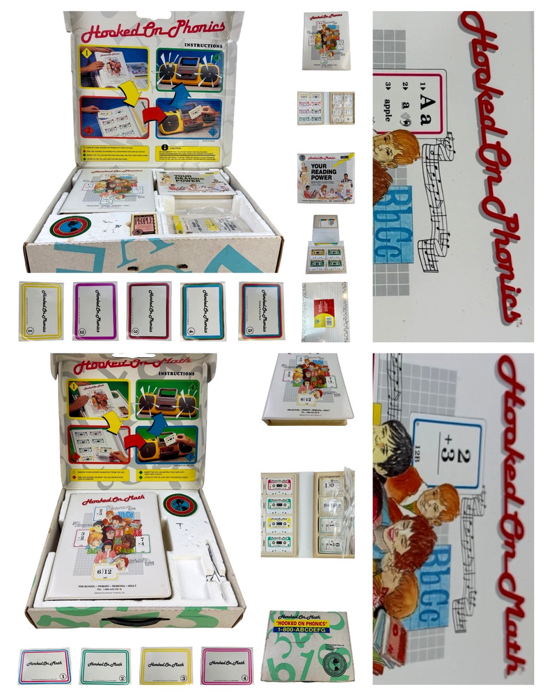 Vintage Hooked On Phonics AND Hooked On Math Complete W/Reading Power Box & SRA