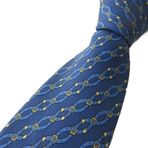 HERMES Tie 100% Silk Allover Pattern Navy men's
