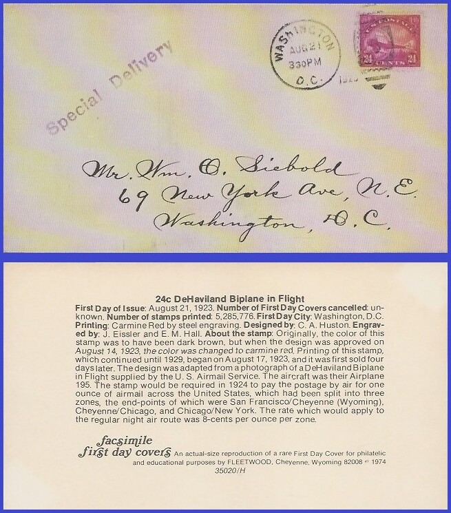 USA4 #C6 ADDR FACSIMILE FDC   Biplane
