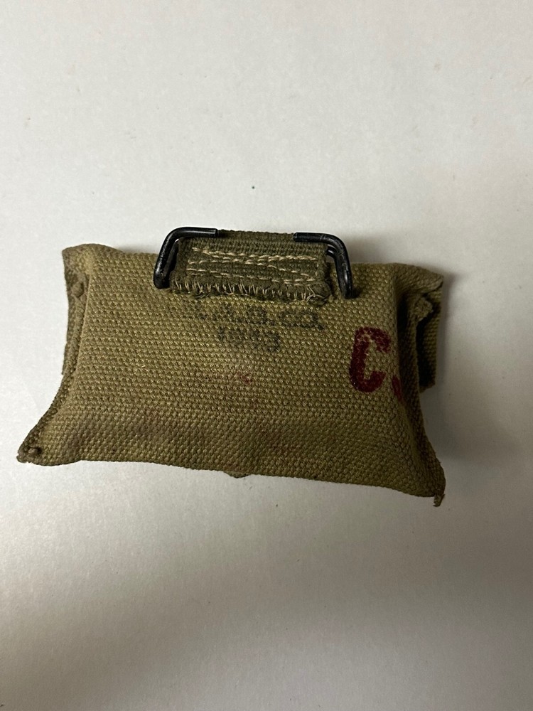 USGI WWII FIRST AID POUCH WITH EMPTY BANDAGE CARTON.