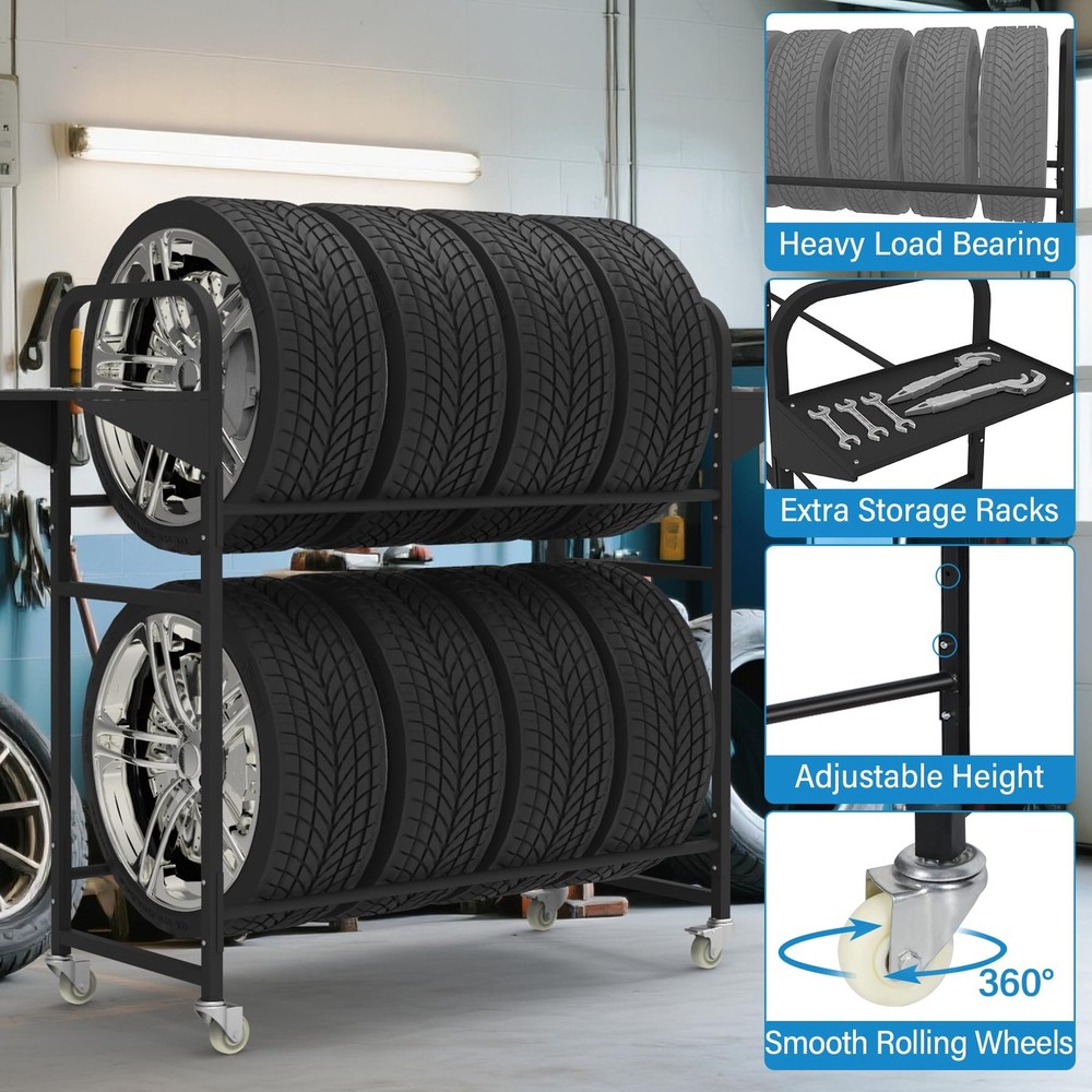 Neorexon Tire Storage Rack 44 x 18 Black Rolling