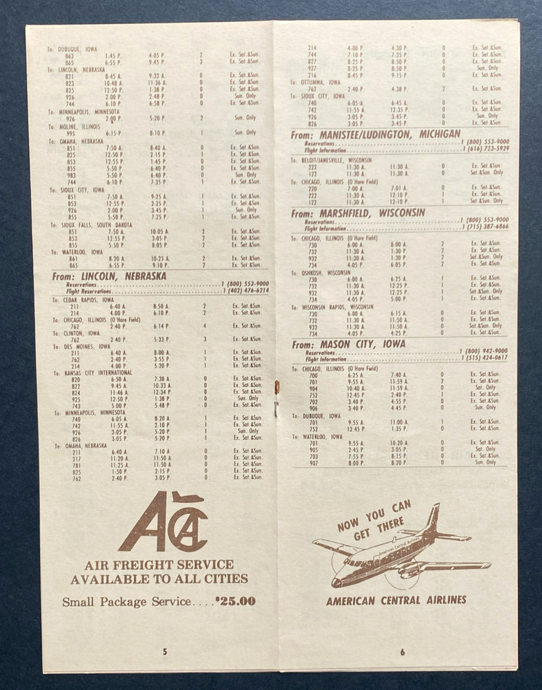 American Central Airlines Timetable Effective October 1, 1984